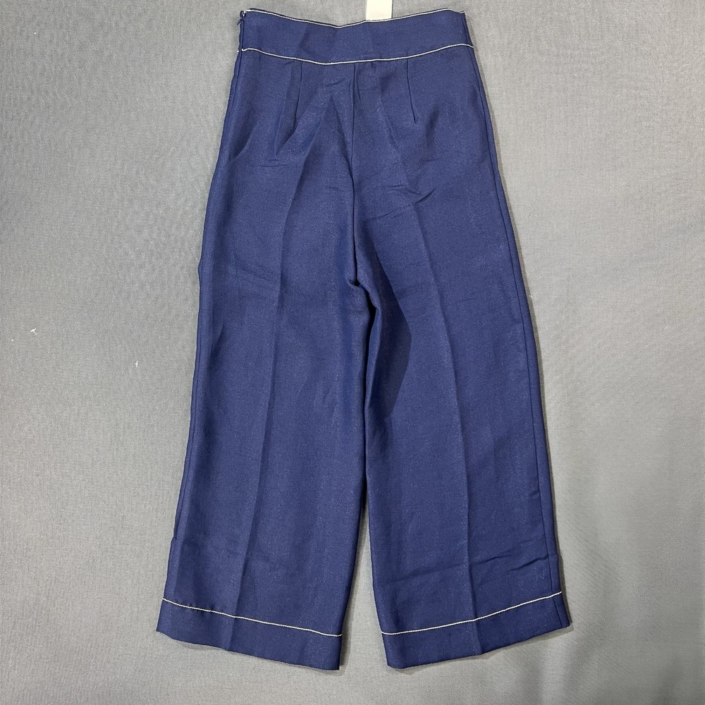 Moon River Navy Blue Contrast Stitch Wide Leg Pants Cotton Linen Womens Small